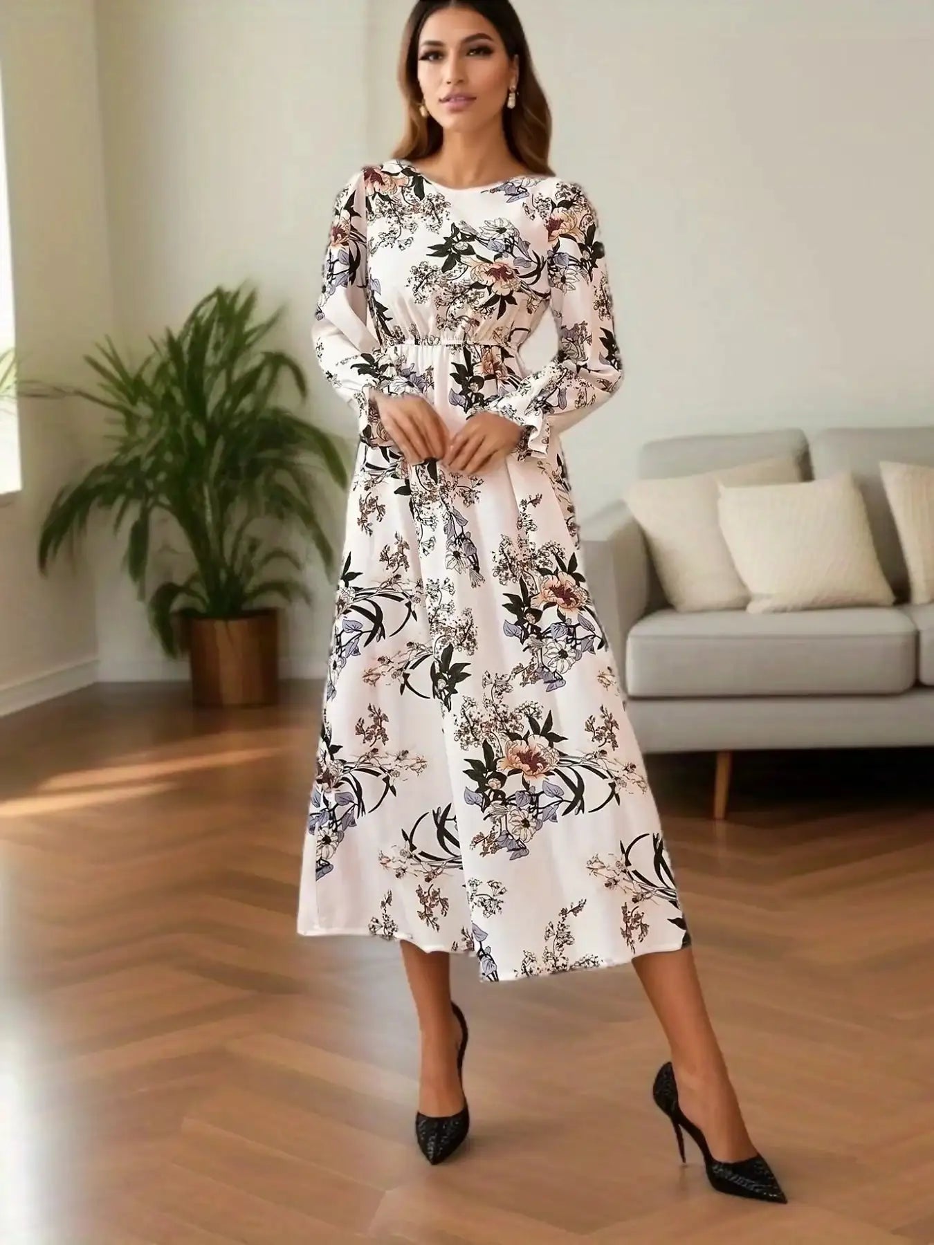 Women Dresses Long Sleeve  O Neck LuxVrouw