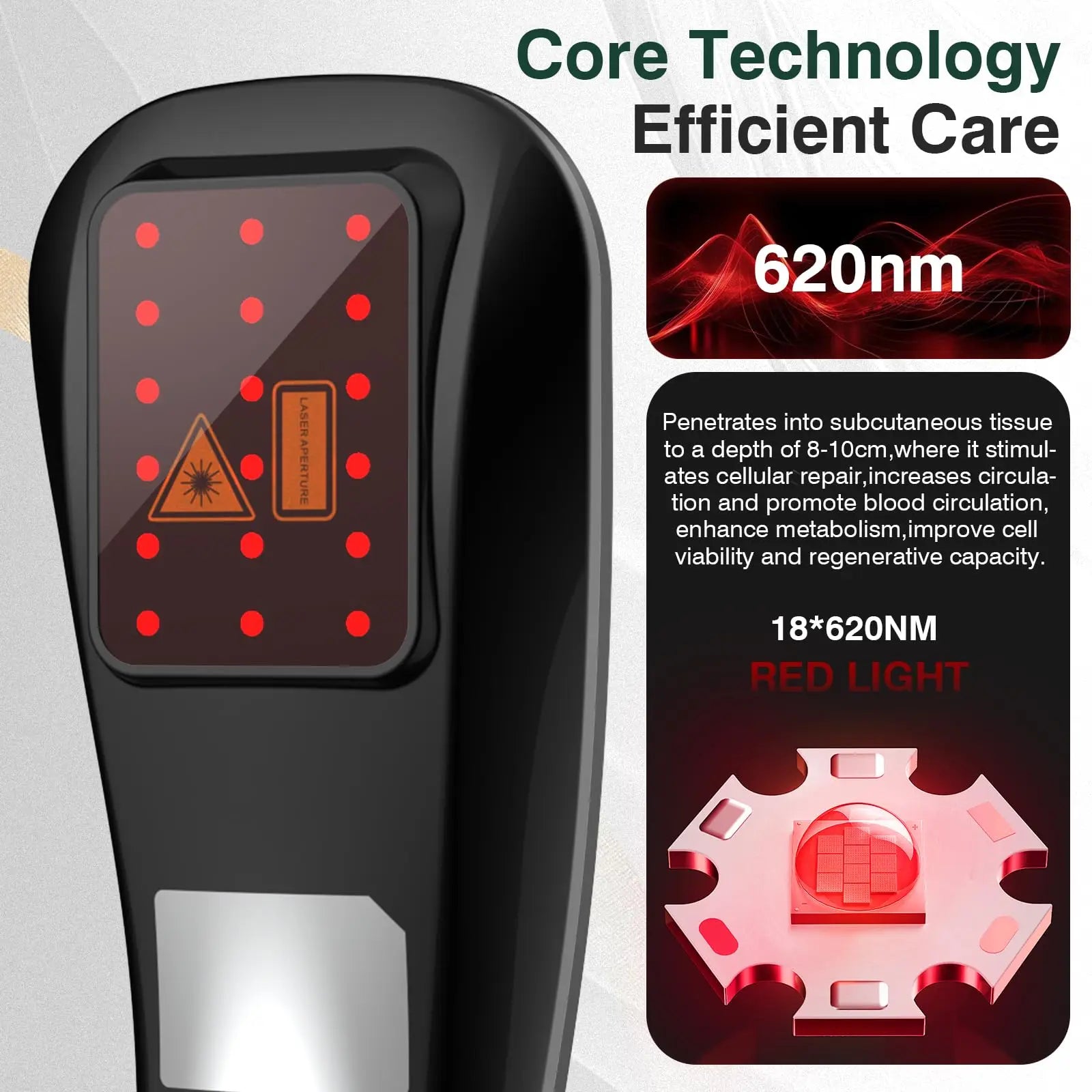 Appareil Photobioérapie Rouge Portable 18 LED 620nm – Soulagement Douleurs Musculaires & Articulaires | LuxVrouw