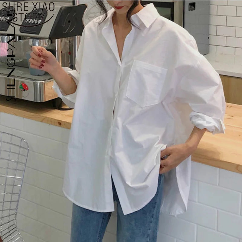 Chemise Femme Blanche Manches Longues Col Rabattu – Coupe Ample | LuxVrouw LuxVrouw