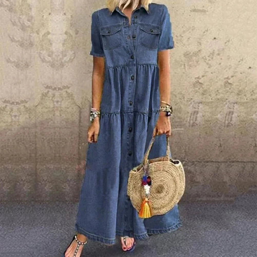 Robe Femme Manches Courtes Col Chemise – Casual & Longue LuxVrouw