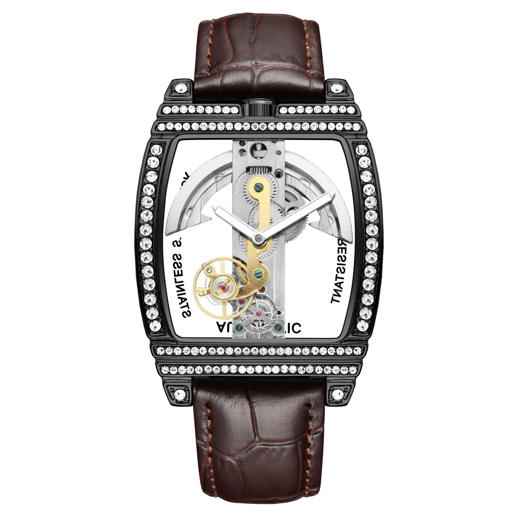 Transparent Automatic Mechanical Watch Men Steampunk Skeleton Luxury Gear Self Winding Leather Mens Clock Watches Montre Homme LuxVrouw