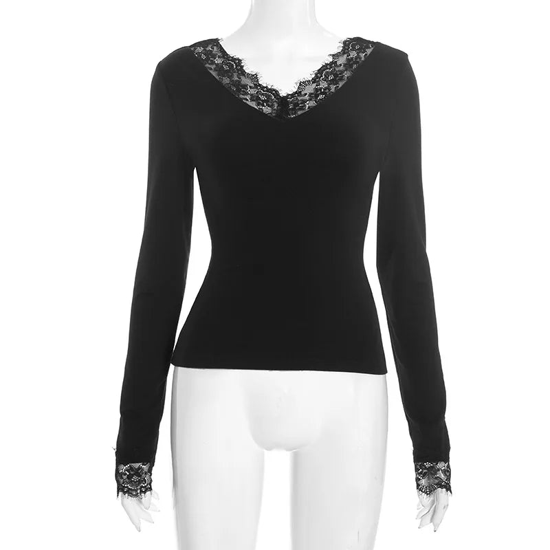 T-Shirt Col V Manches Longues Femme – Slim & Élégant LuxVrouw