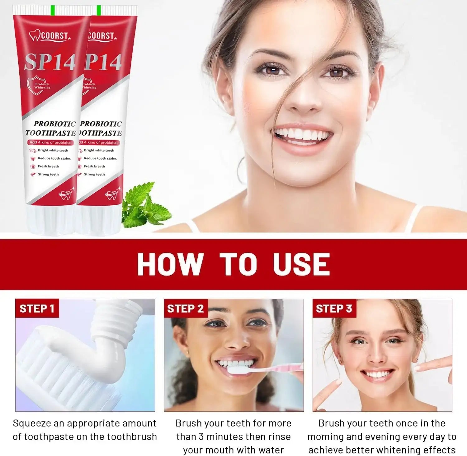 SP14 Ultra Whitening Brightening Toothpaste 1/2/3Pcs Gentle Mint Probiotic Stain Removing Fresh Breath Deep Cleaning Oral Care LuxVrouw