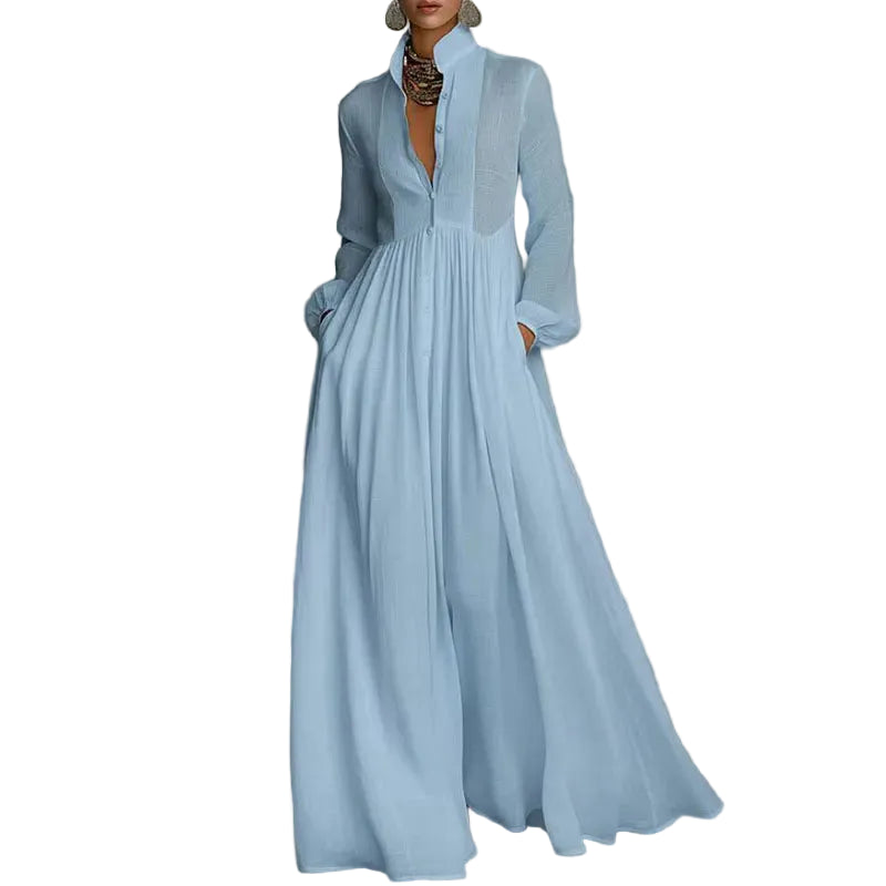 Collar Button Maxi Shirt Dress Woman Elegant LuxVrouw