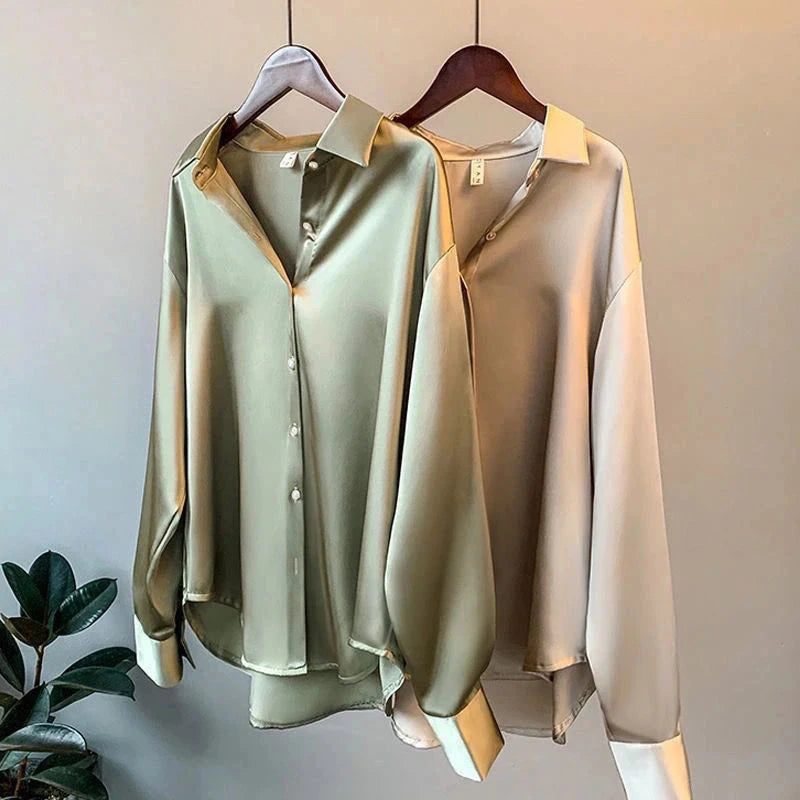 Blouse Femme Satin Manches Longues Col Revers – Élégante & Casual | LuxVrouw LuxVrouw