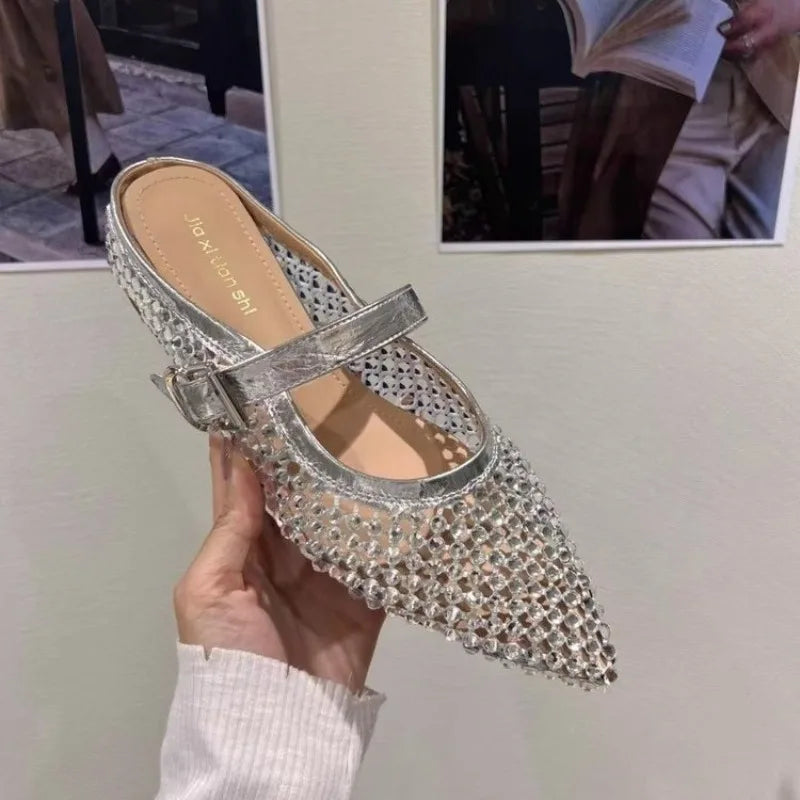 Crystal Footwear Silver Women Flat