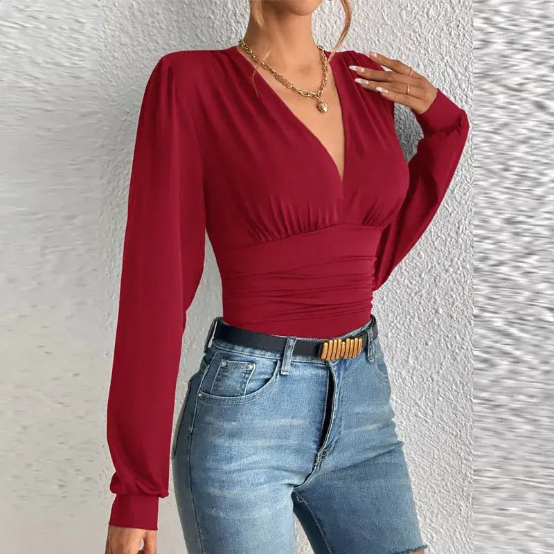 Robe Longue Manches Longues Col V – Luxe LuxVrouw