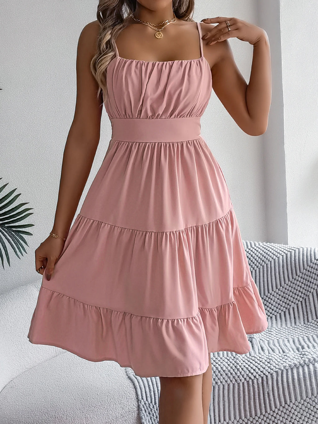 Robe Chasuble Femme À Volants Col Carré – Casual & Été | LuxVrouw