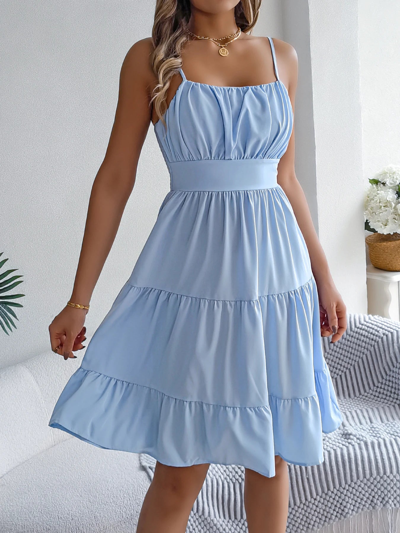 Robe Chasuble Femme À Volants Col Carré – Casual & Été | LuxVrouw