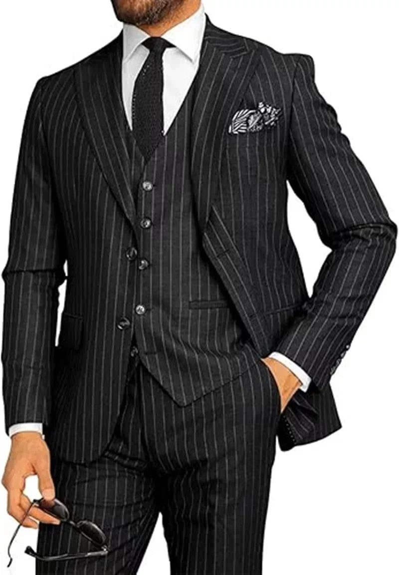 Costume 3 Pièces Homme Slim Rayures Revers Poiné – Mariage, Business & Cérémonie | LuxVrouw