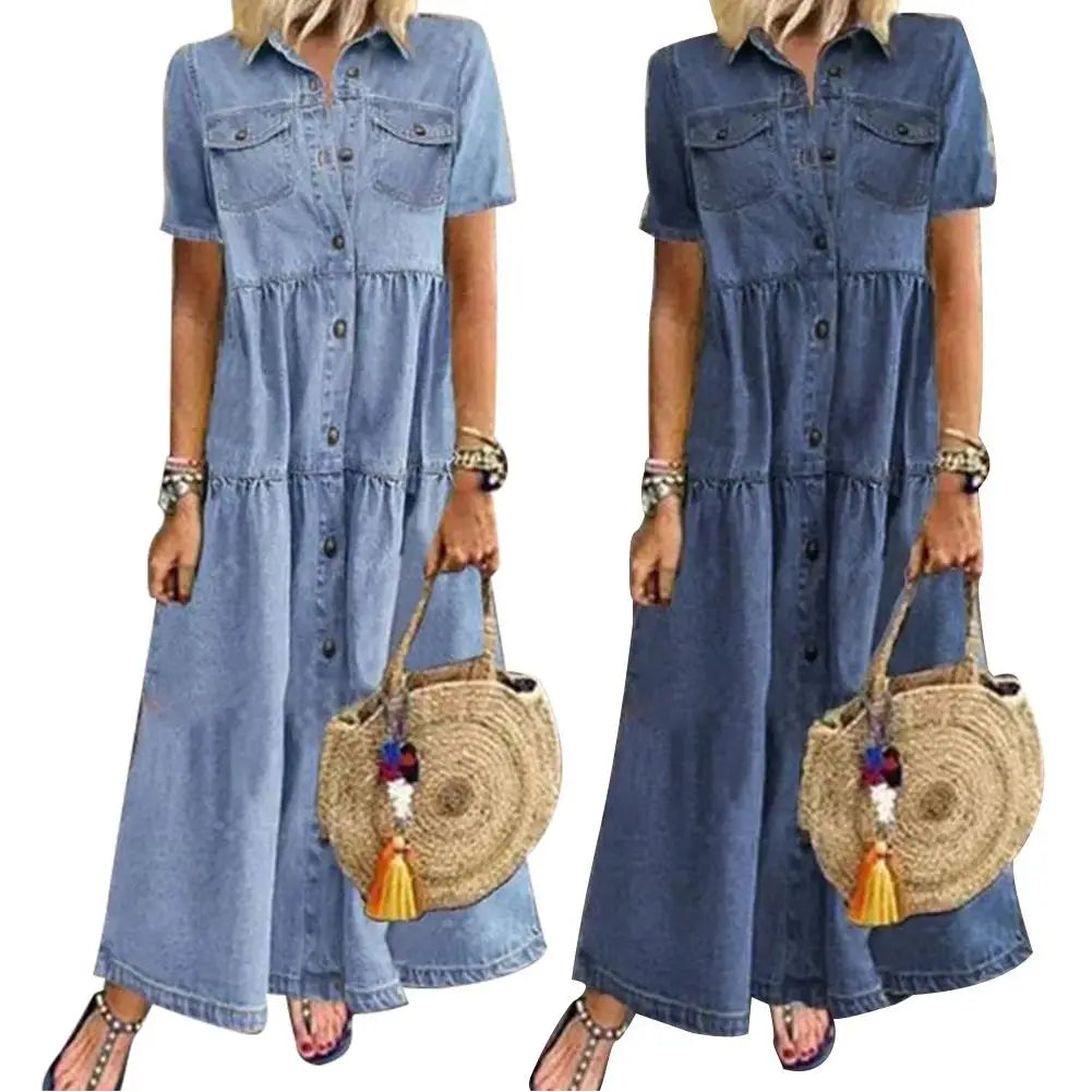 Robe Femme Manches Courtes Col Chemise – Casual & Longue LuxVrouw