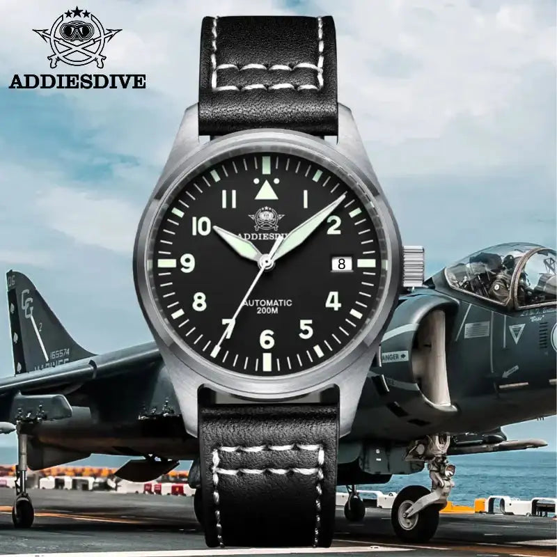 ADDIESDIVE Men's Automatic Mechanical Diving Watch 200m Waterproof C3 Ultra Bright Men's Watch Men's Leather Retro Watch AD2519 LuxVrouw