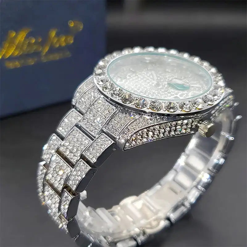 Luxury Men Watch Bling Bling Big Diamond Quartz Watches Male Hip Hop Rock Stylish Waterproof Calendar Wristwatches Droshipping LuxVrouw