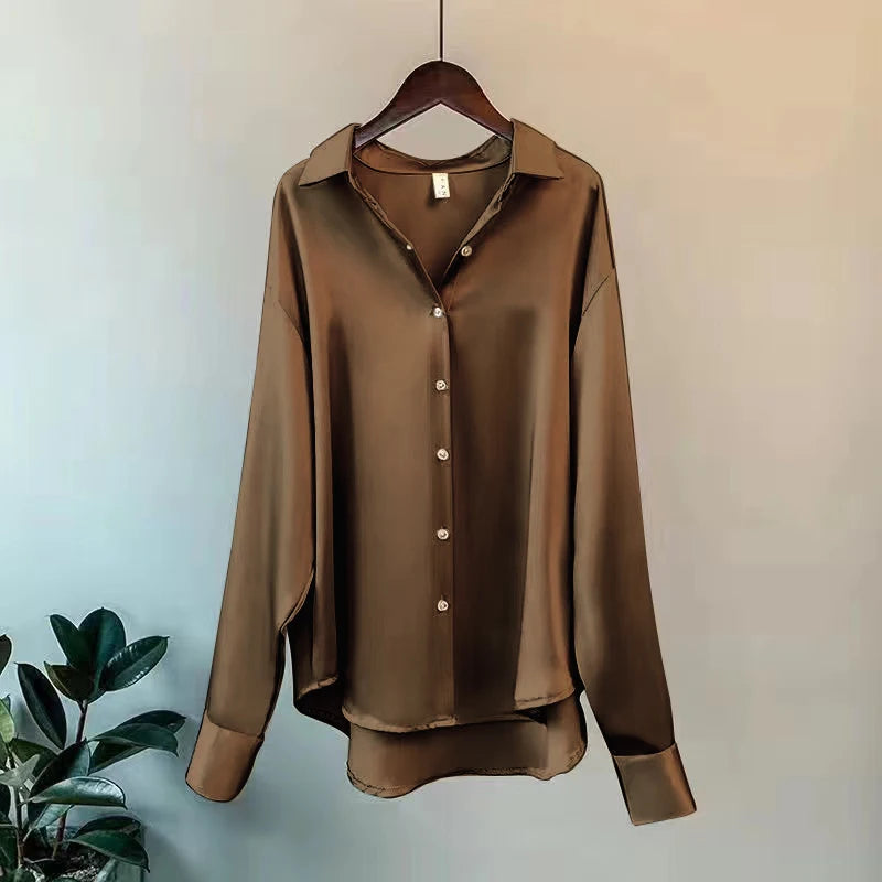 Blouse Femme Satin Manches Longues Col Revers – Élégante & Casual | LuxVrouw LuxVrouw