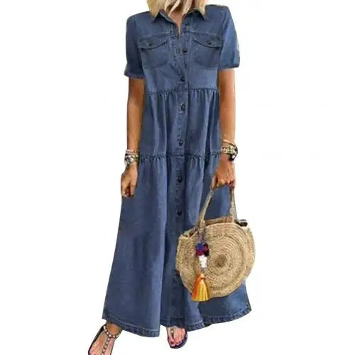 Robe Femme Manches Courtes Col Chemise – Casual & Longue LuxVrouw