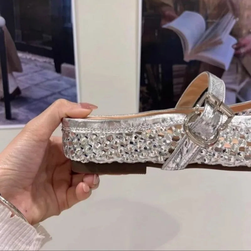 Crystal Footwear Silver Women Flat