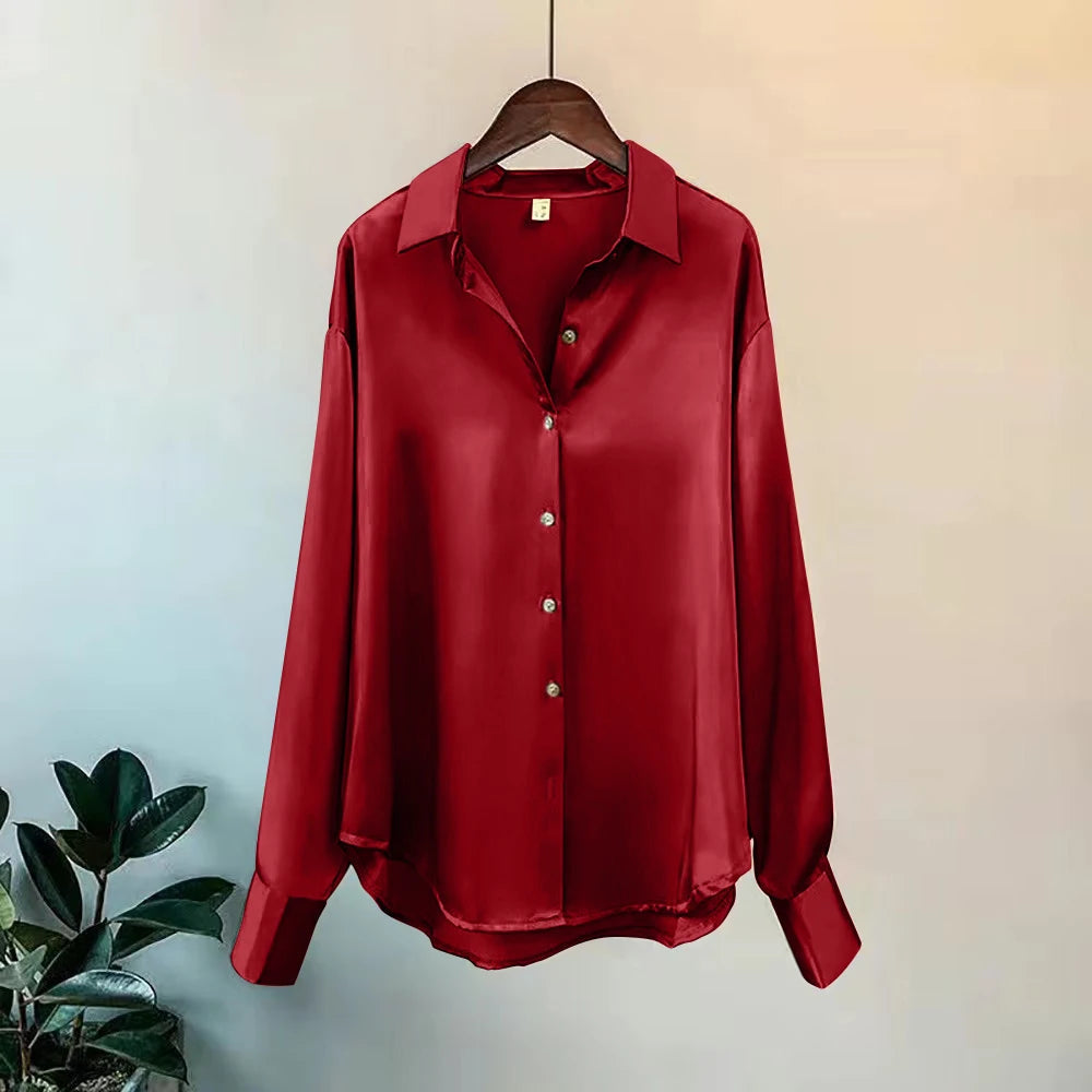 Blouse Femme Satin Manches Longues Col Revers – Élégante & Casual | LuxVrouw LuxVrouw