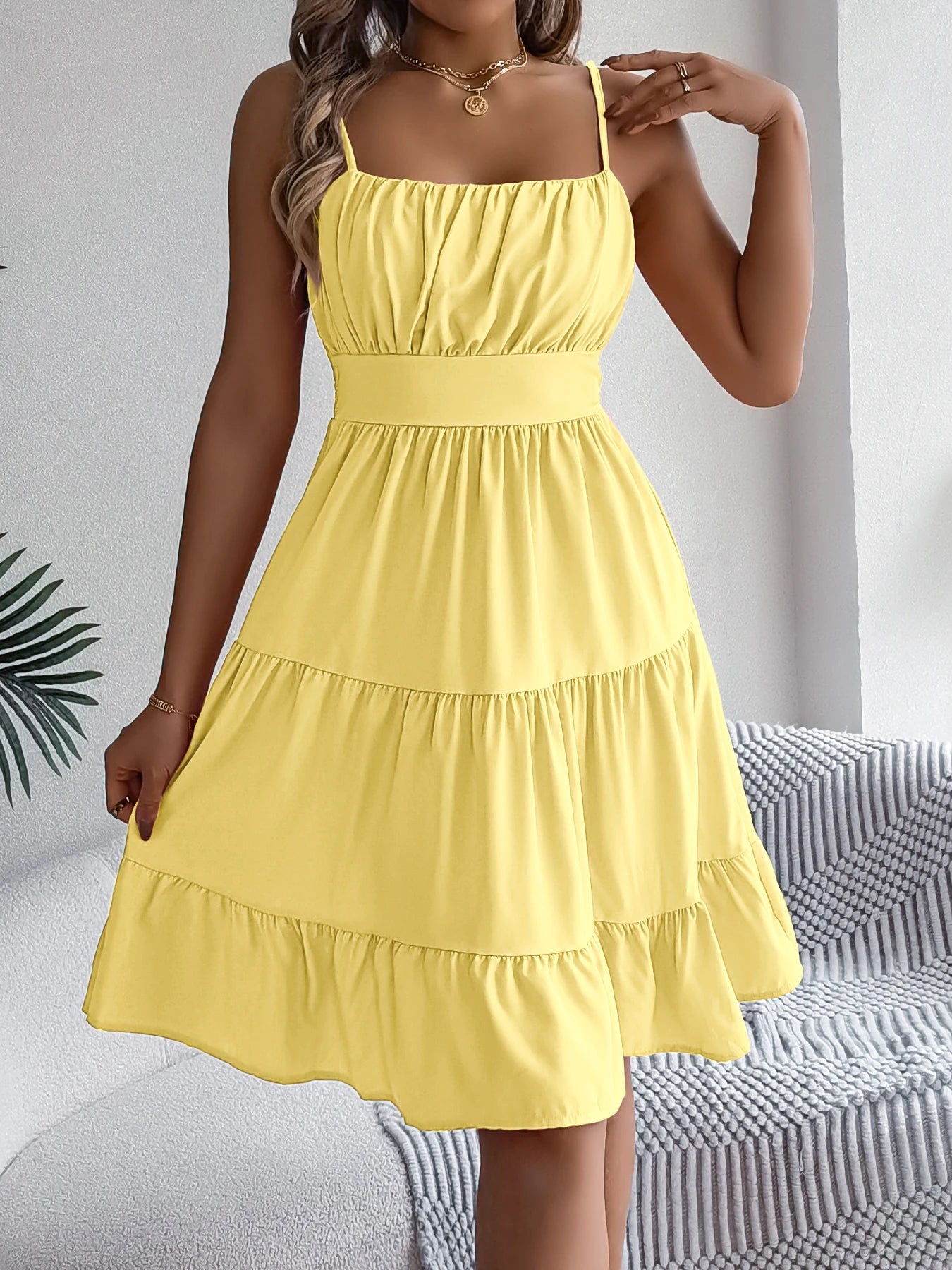 Robe Chasuble Femme À Volants Col Carré – Casual & Été | LuxVrouw
