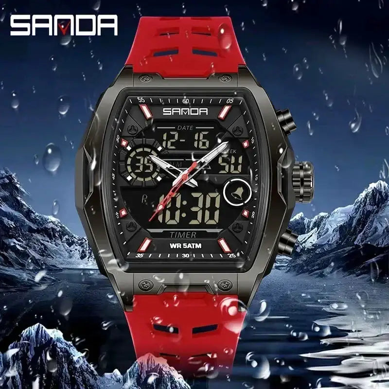 SANDA Men Electronic Watches Outdoor Sports Countdown LED Analog Digital Chronograph Military Dual Display Quartz Man Wristwatch LuxVrouw