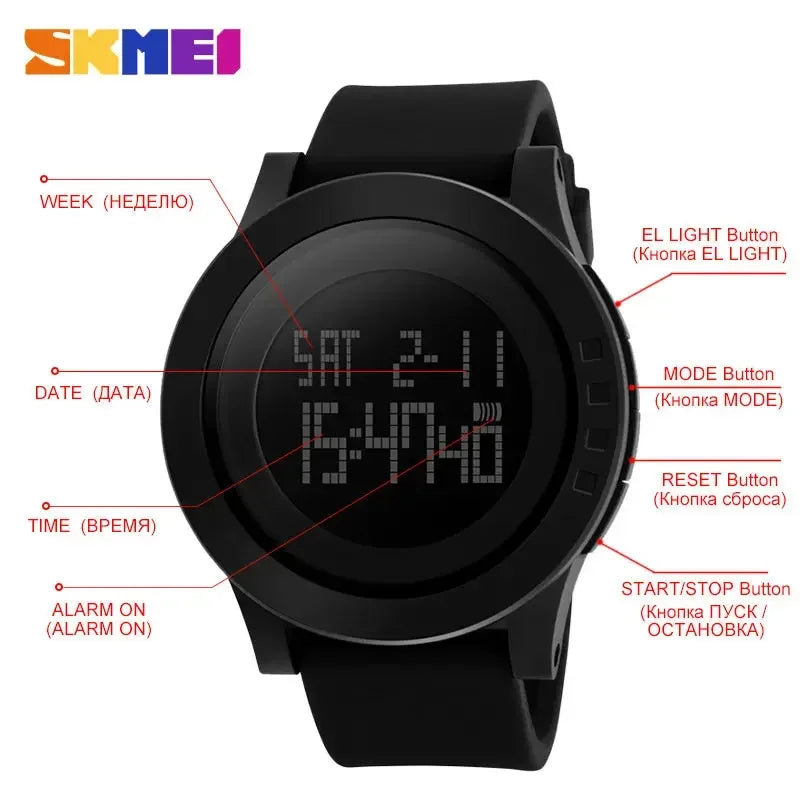 Montre Sport Homme Digitale LED – Étanche, Alarme & Grand Cadran | LuxVrouw LuxVrouw