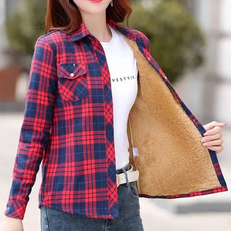 Thickened Fleece Women's Long Sleeve Shirt LuxVrouw
