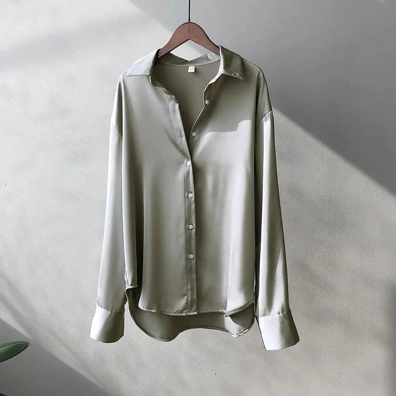 Blouse Femme Satin Manches Longues Col Revers – Élégante & Casual | LuxVrouw LuxVrouw