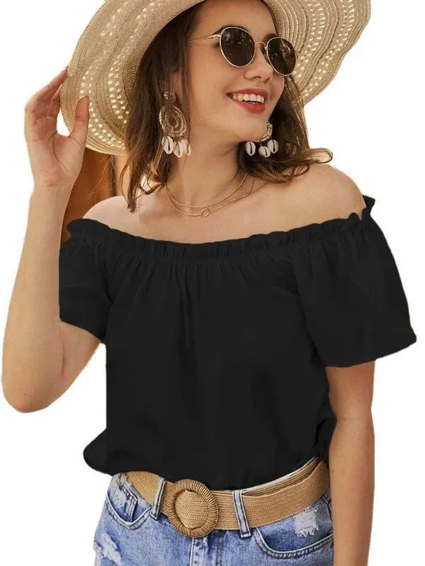 Top Femme Épaules Dénudées Volants Manches Courtes – Élégant & Casual Été | LuxVrouw