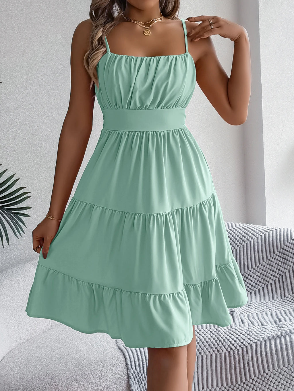 Robe Chasuble Femme À Volants Col Carré – Casual & Été | LuxVrouw