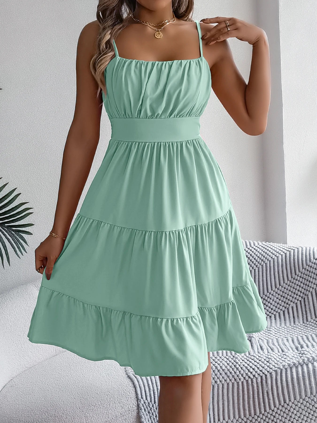 Robe Chasuble Femme À Volants Col Carré – Casual & Été | LuxVrouw