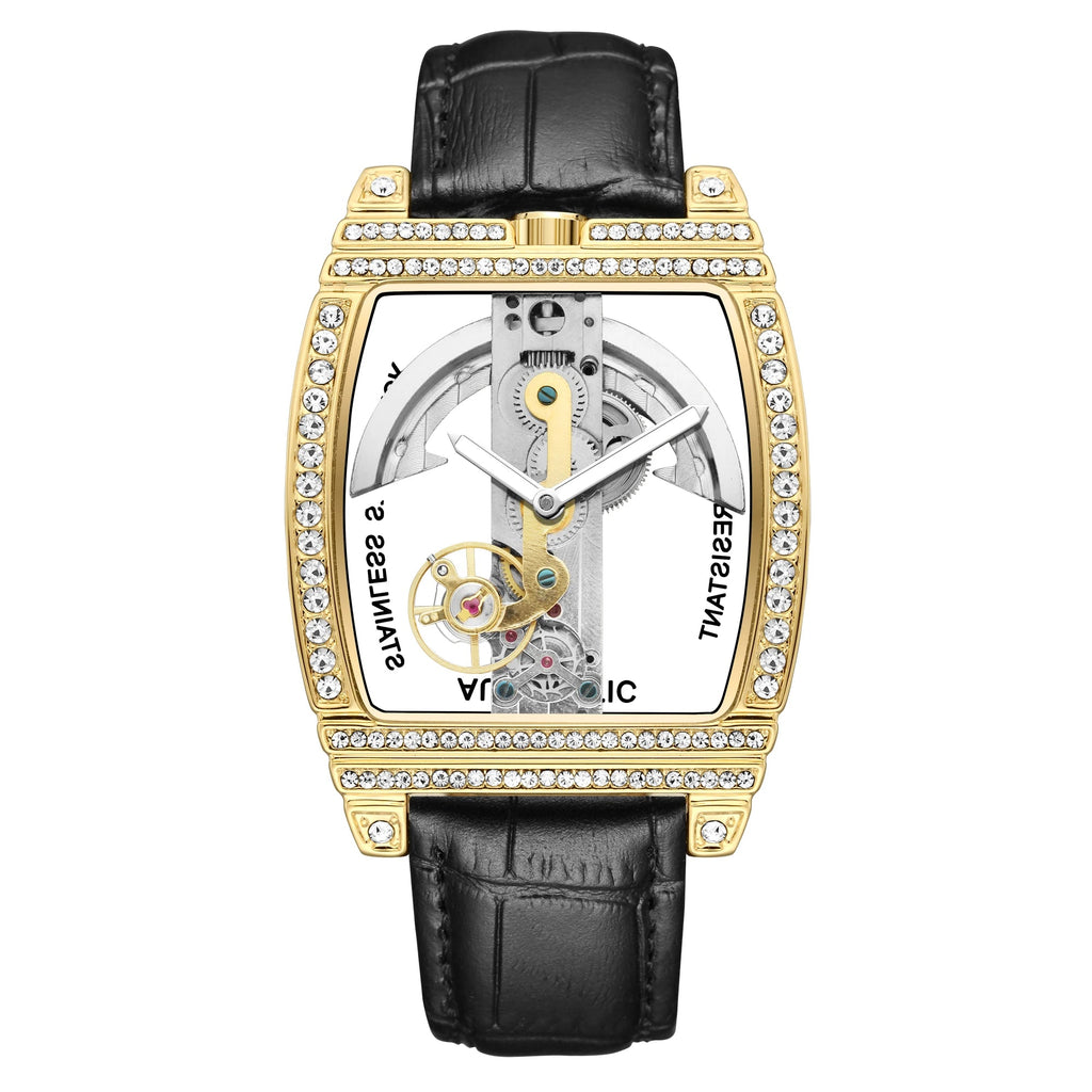 Transparent Automatic Mechanical Watch Men Steampunk Skeleton Luxury Gear Self Winding Leather Mens Clock Watches Montre Homme LuxVrouw