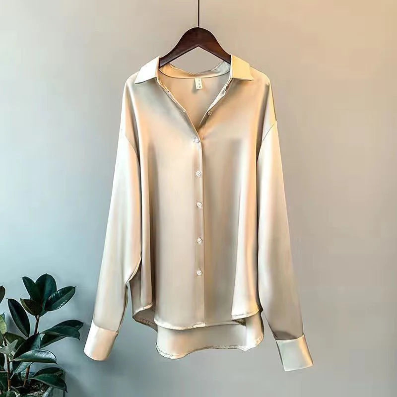 Blouse Femme Satin Manches Longues Col Revers – Élégante & Casual | LuxVrouw LuxVrouw
