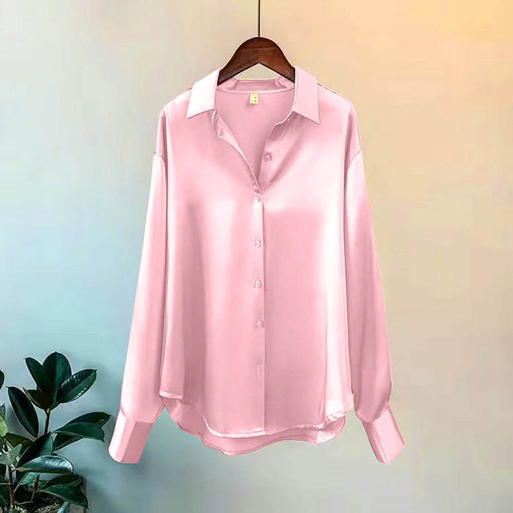 Blouse Femme Satin Manches Longues Col Revers – Élégante & Casual | LuxVrouw LuxVrouw