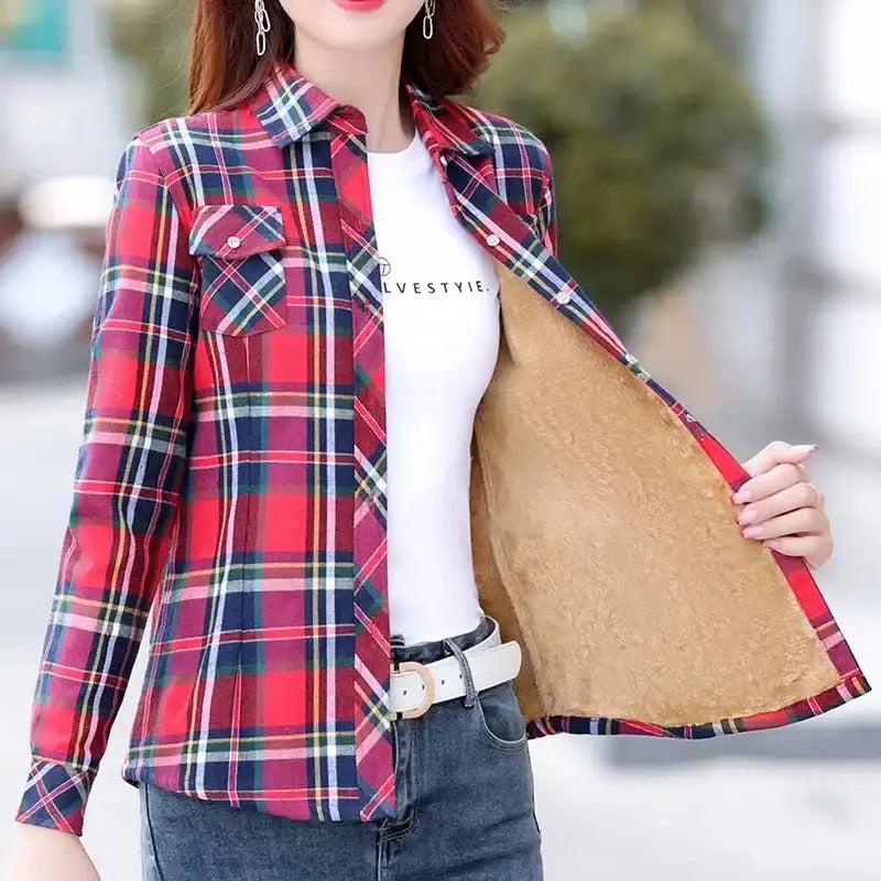 Thickened Fleece Women's Long Sleeve Shirt LuxVrouw