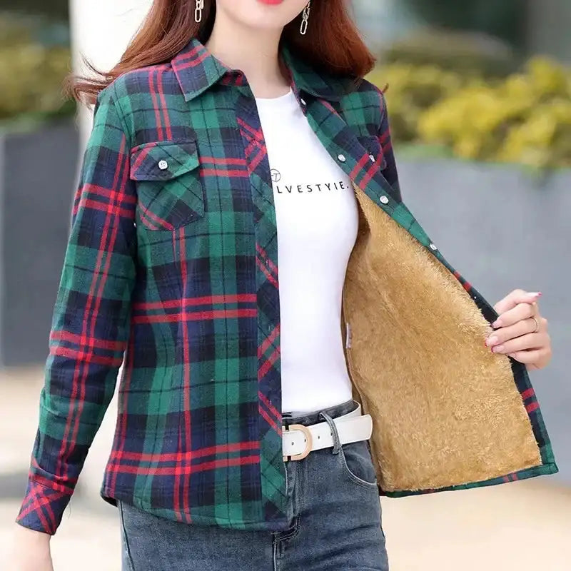 Thickened Fleece Women's Long Sleeve Shirt LuxVrouw