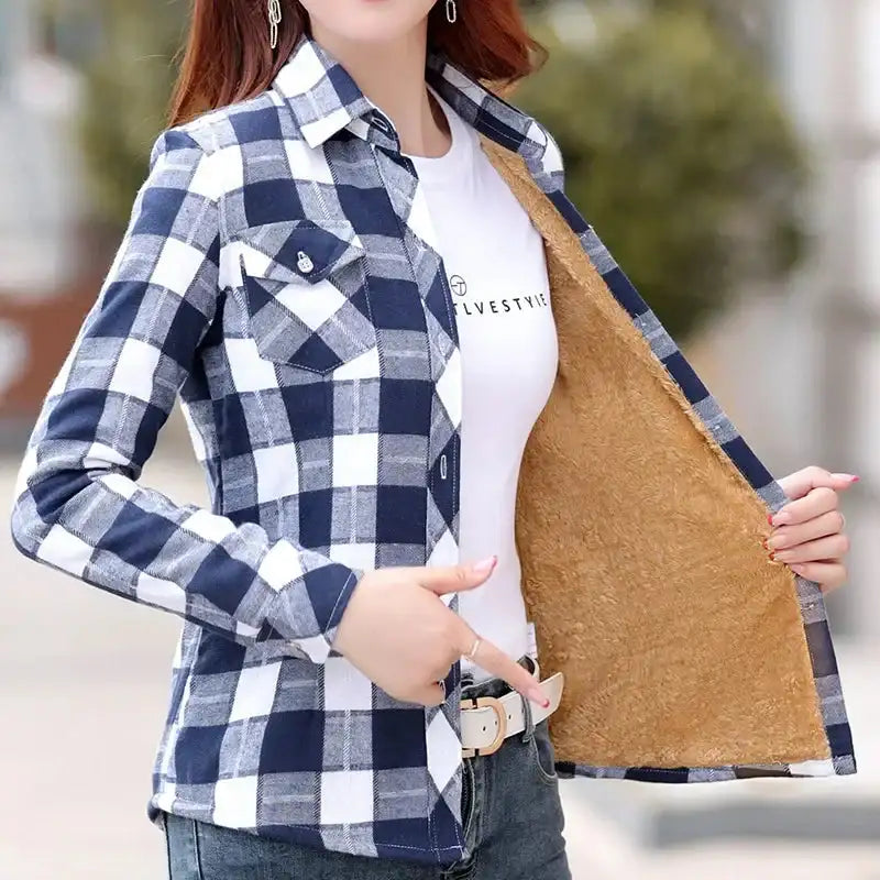 Thickened Fleece Women's Long Sleeve Shirt LuxVrouw