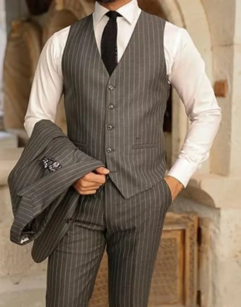 Costume 3 Pièces Homme Slim Rayures Revers Poiné – Mariage, Business & Cérémonie | LuxVrouw