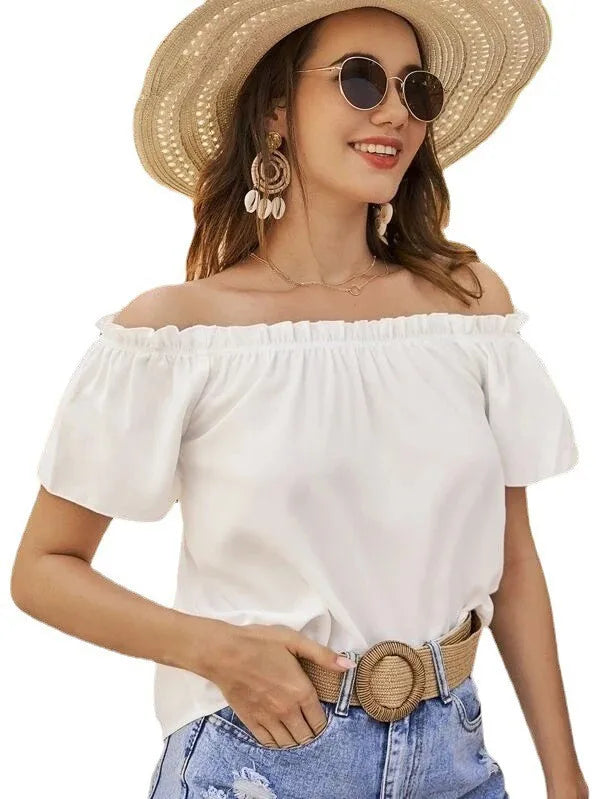 Top Femme Épaules Dénudées Volants Manches Courtes – Élégant & Casual Été | LuxVrouw