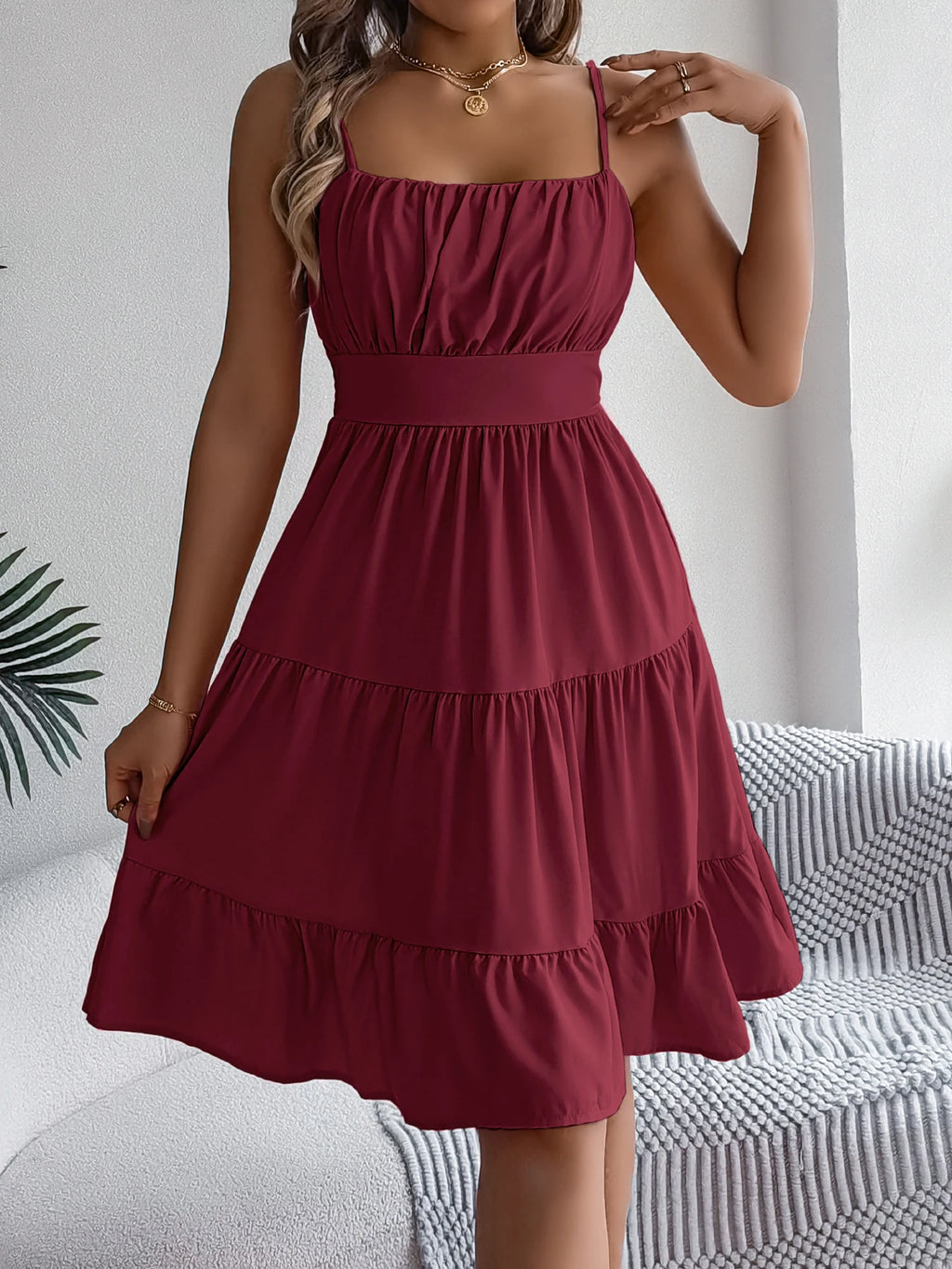 Robe Chasuble Femme À Volants Col Carré – Casual & Été | LuxVrouw