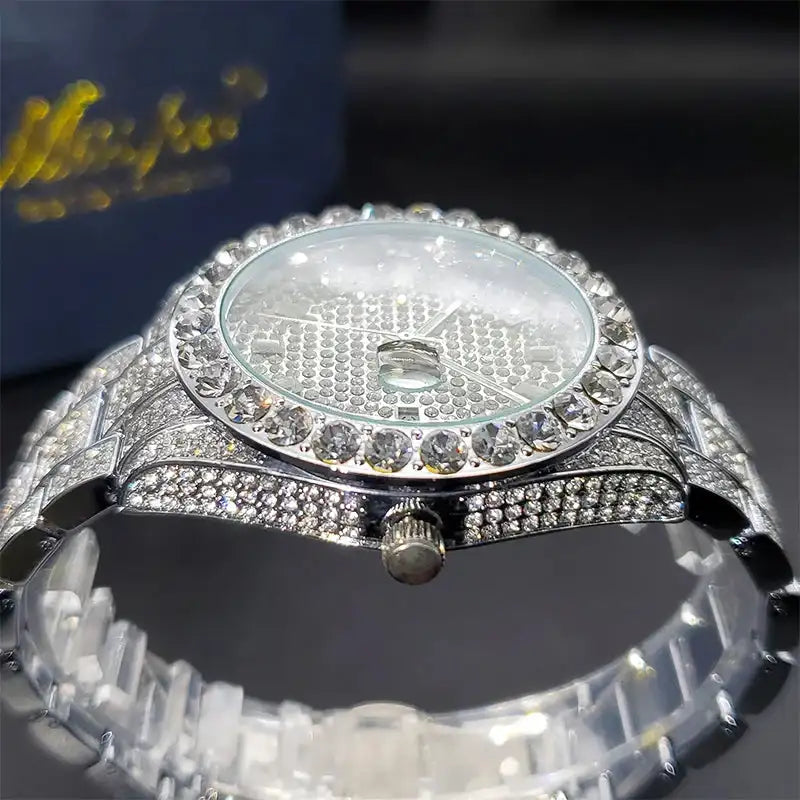 Luxury Men Watch Bling Bling Big Diamond Quartz Watches Male Hip Hop Rock Stylish Waterproof Calendar Wristwatches Droshipping LuxVrouw