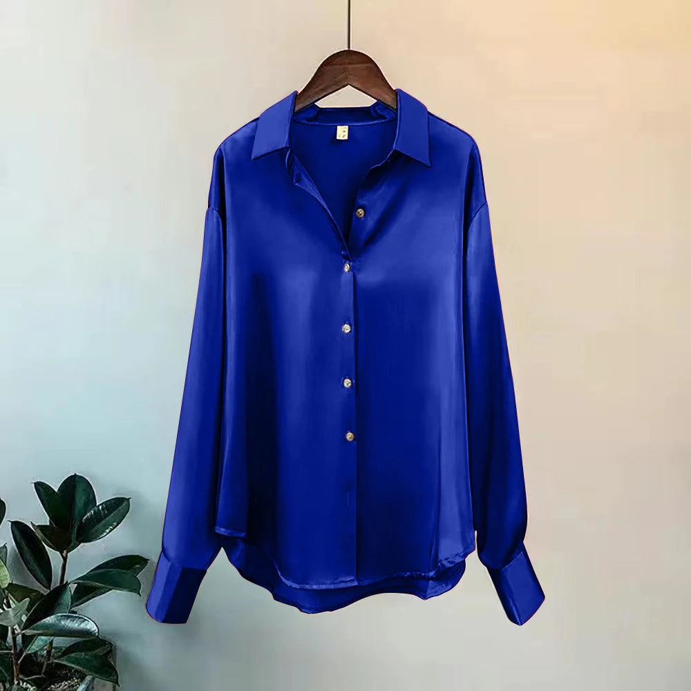 Blouse Femme Satin Manches Longues Col Revers – Élégante & Casual | LuxVrouw LuxVrouw