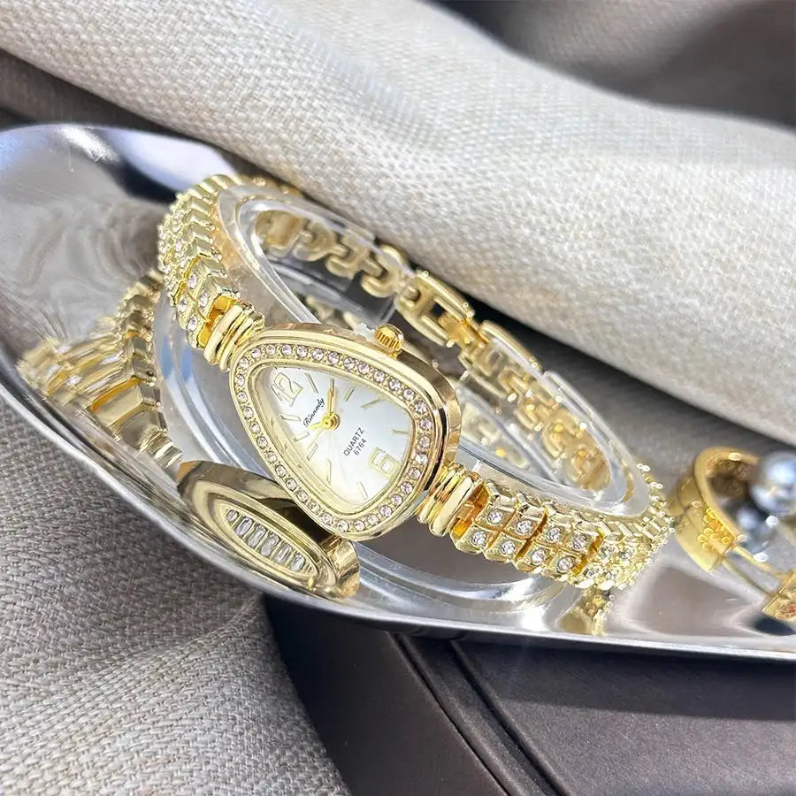 Women's diamond-set snakehead alloy case Sun stripe stripe scale diamond-set fine bracelet quartz watch luxury women's watch LuxVrouw