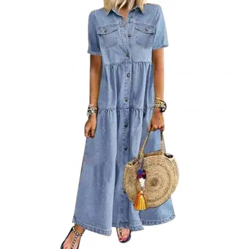 Robe Femme Manches Courtes Col Chemise – Casual & Longue LuxVrouw