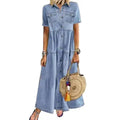 Robe Femme Manches Courtes Col Chemise – Casual & Longue LuxVrouw