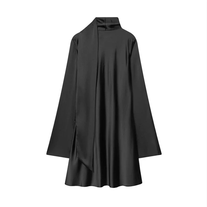 Mini Robe Satin Femme Manches Longues Col V – Élégante & Soirée | LuxVrouw