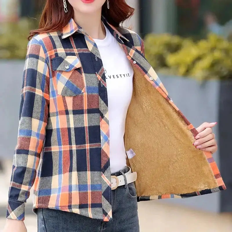 Thickened Fleece Women's Long Sleeve Shirt LuxVrouw