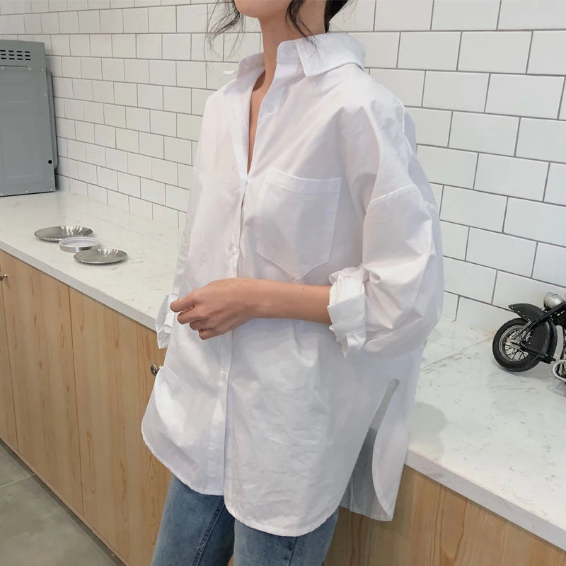 Chemise Femme Blanche Manches Longues Col Rabattu – Coupe Ample | LuxVrouw LuxVrouw