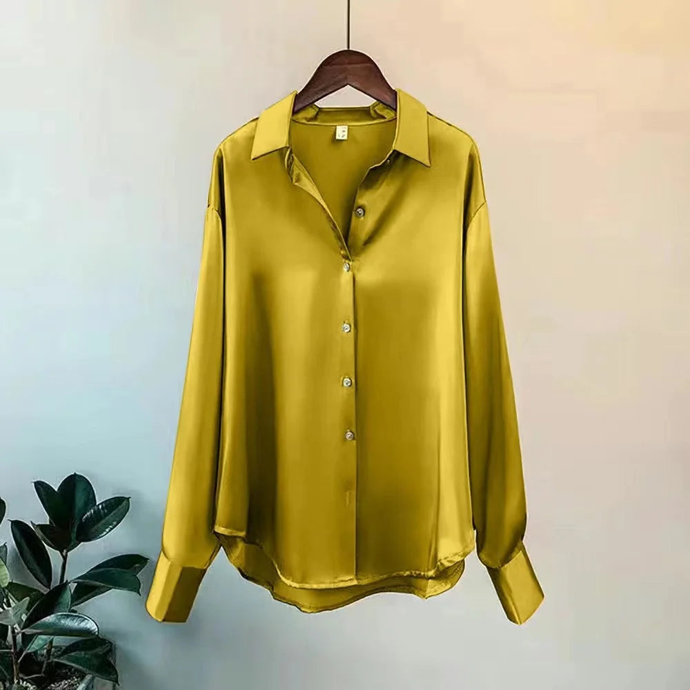 Blouse Femme Satin Manches Longues Col Revers – Élégante & Casual | LuxVrouw LuxVrouw