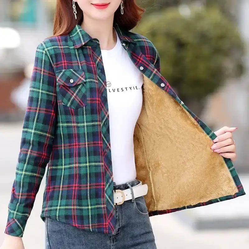 Thickened Fleece Women's Long Sleeve Shirt LuxVrouw