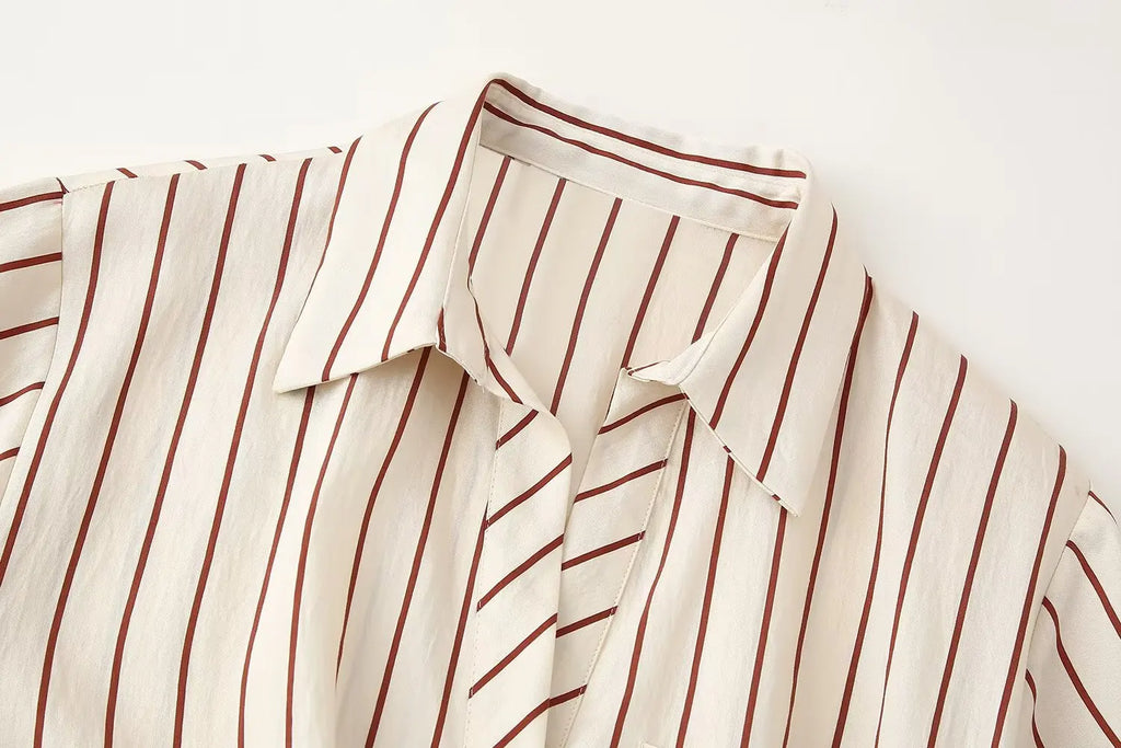 Robe Longue Femme Rayée Manches Longues Ceinture – Casual Chic & Fente | LuxVrouw
