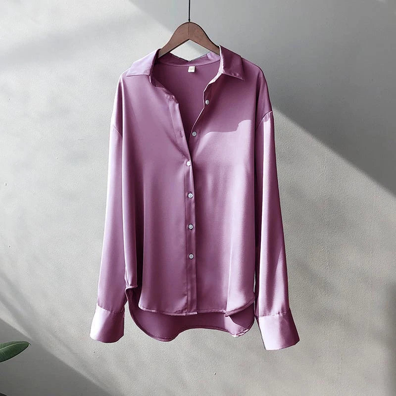 Blouse Femme Satin Manches Longues Col Revers – Élégante & Casual | LuxVrouw LuxVrouw
